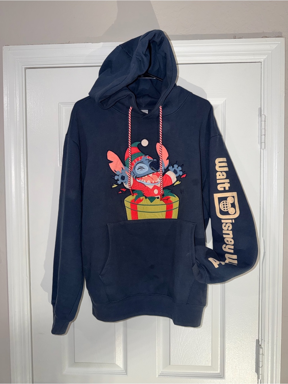 Disney Parks Stitch Christmas Hoodie Walt Disney World Navy Blue medium